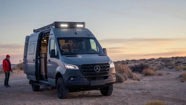 Winnebago Revel parked in a desert location 