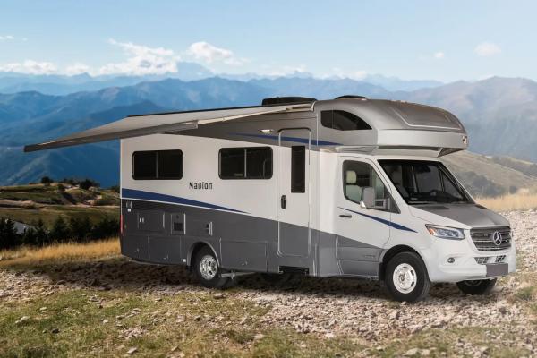 Winnebago Navion in a remote mountain location