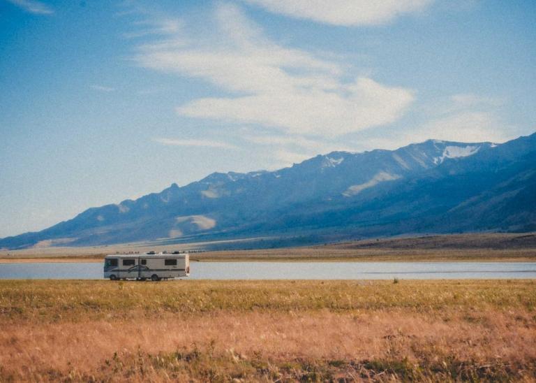 RV driving out on an desert