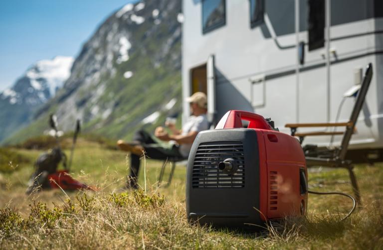 Portable gasoline inverted generator while dry camping in an RV