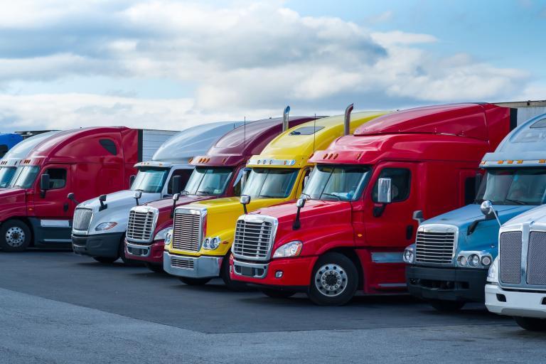 Semi trucks lined up