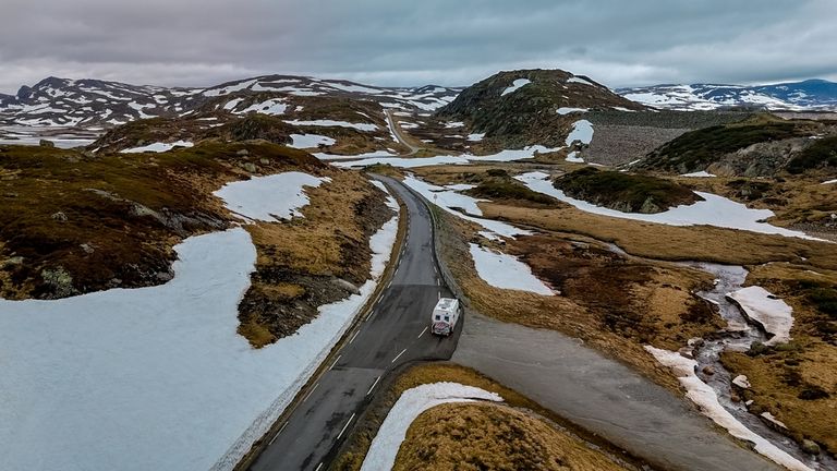 RV in a snowy, deserted landscape