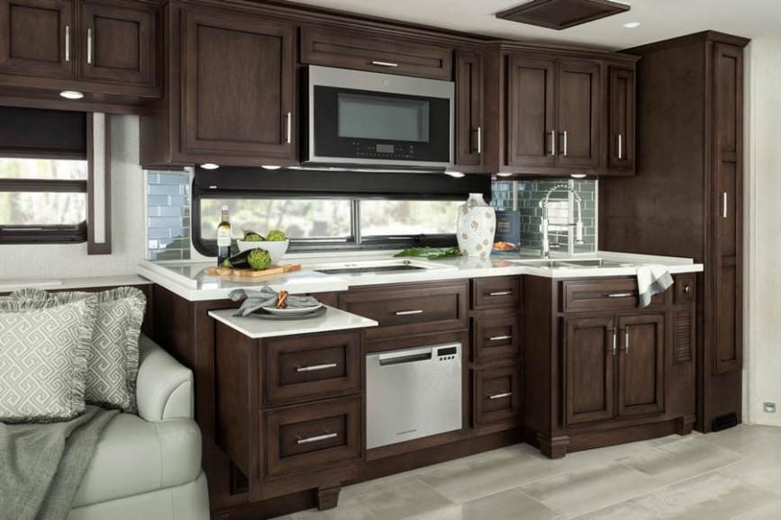 Chef&#039;s kitchen inside of a 2022 Newmar Ventana RV