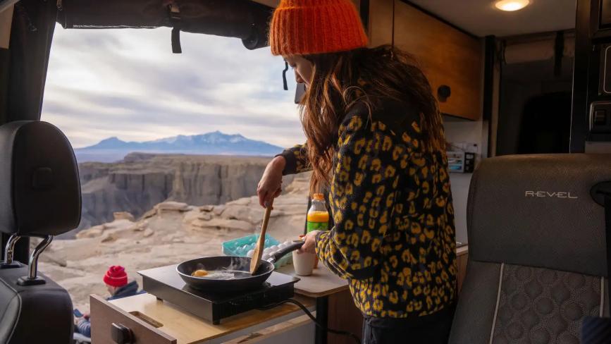 Passenger cooking in the kitchen of the Revel