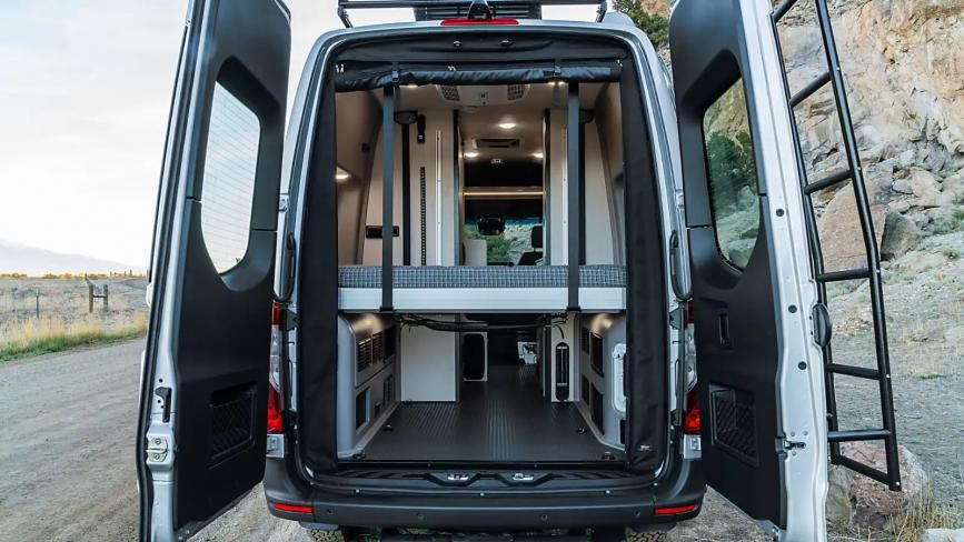 View of the Winnebago Revel&#039;s Power Lift Bed