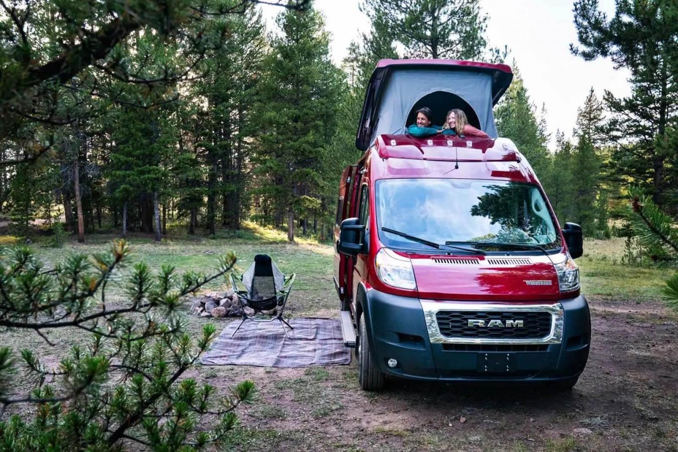 Front view of roof pop tent on a 2023 Winnebago Solis RV