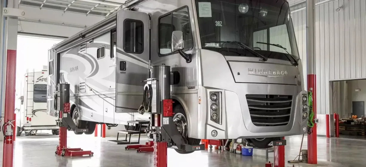 An RV being serviced