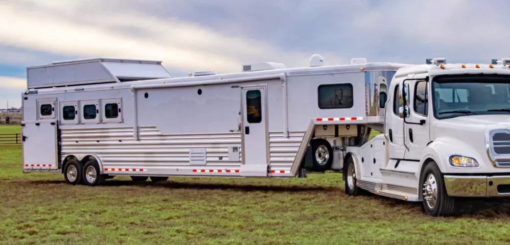 Side-view of a horse/livestock trailer getting hauled