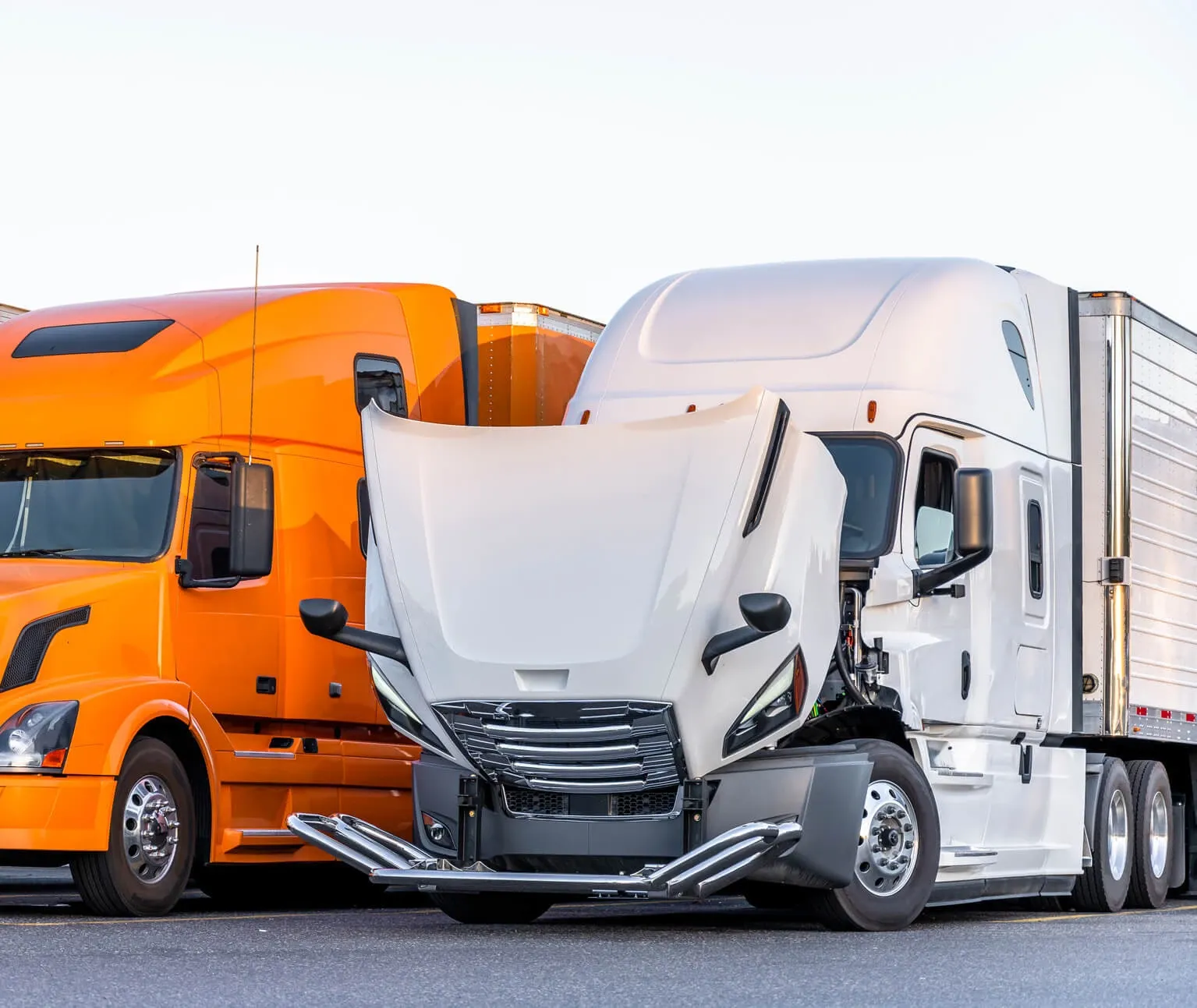 A White and Orange Commercial Truck