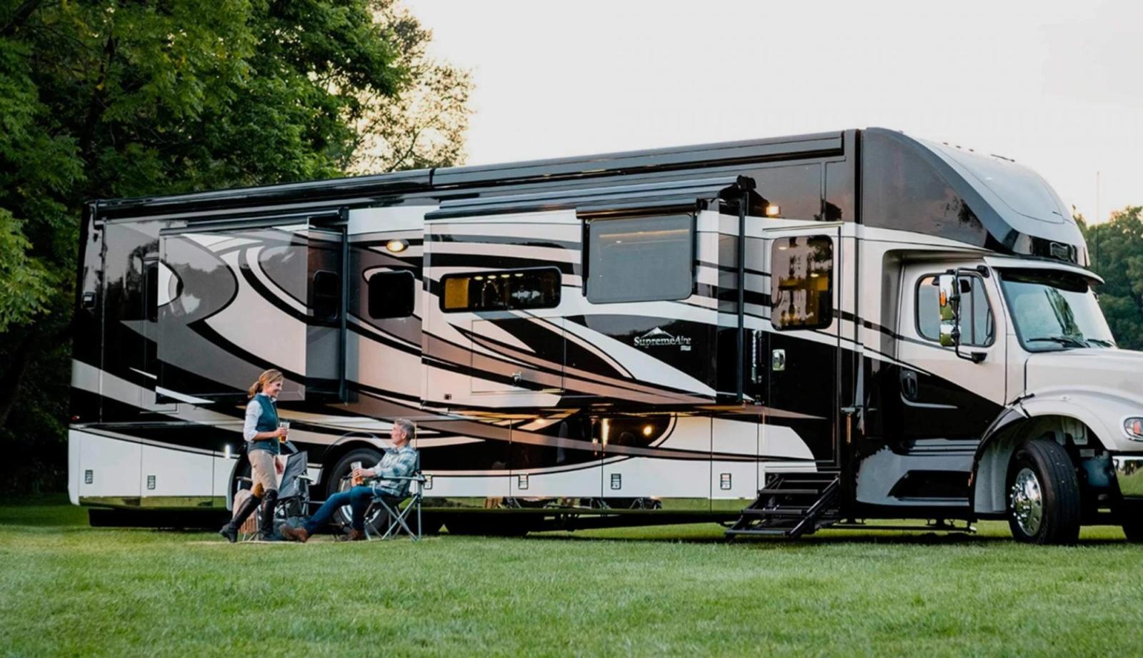 Couple outside of an RV